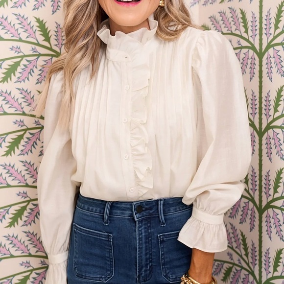 Chic Cream Ruffle Button-Down Blouse - Picture 5 of 5